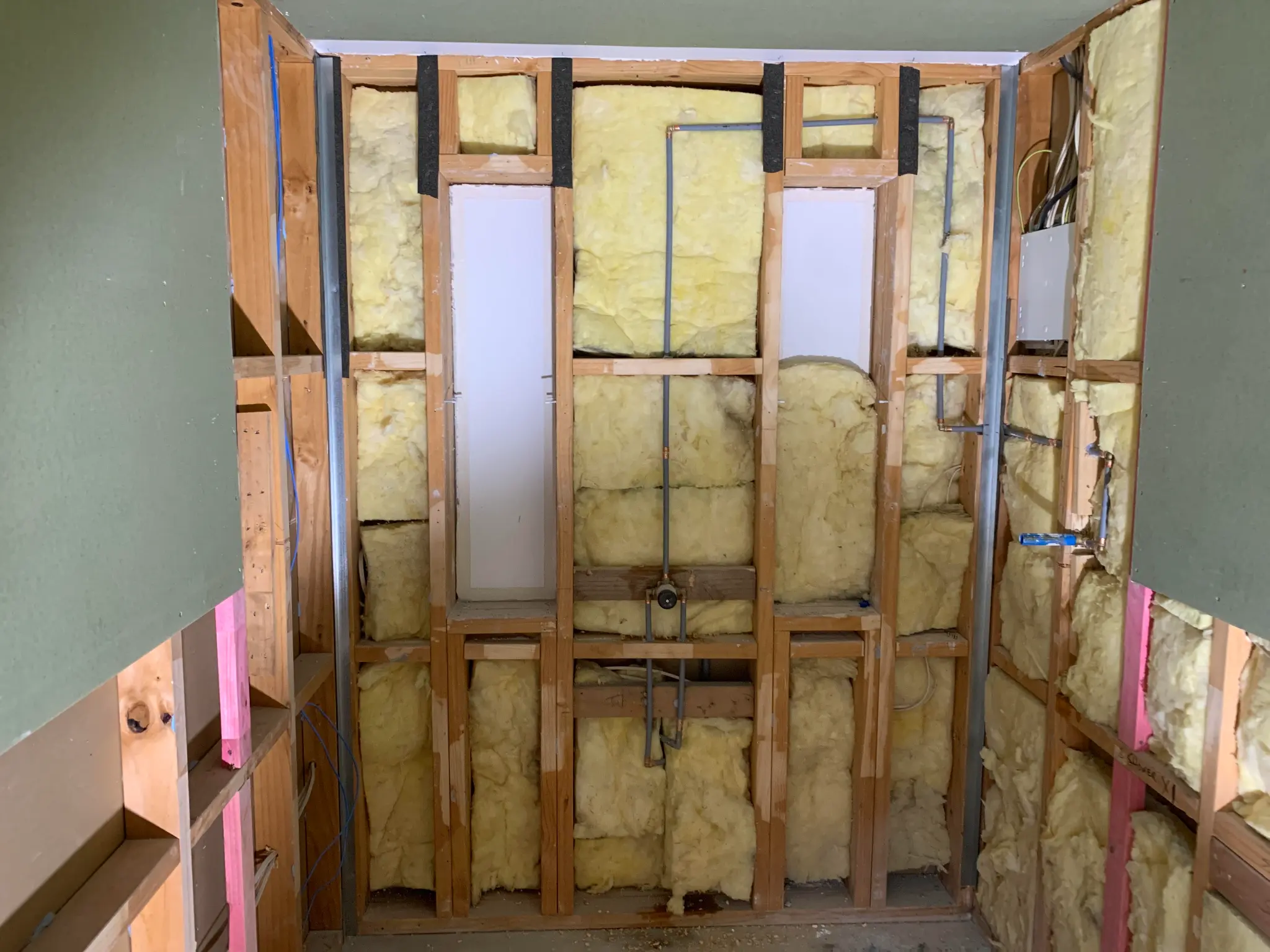 Bathroom stripped back to framing during the Christchurch walk-in shower project